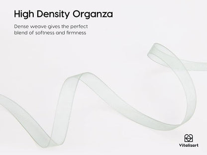 Vitalizart Organza Ribbon 3/8" x 30 Yd Cream White Rose Gold & Dusty Green - Image 3