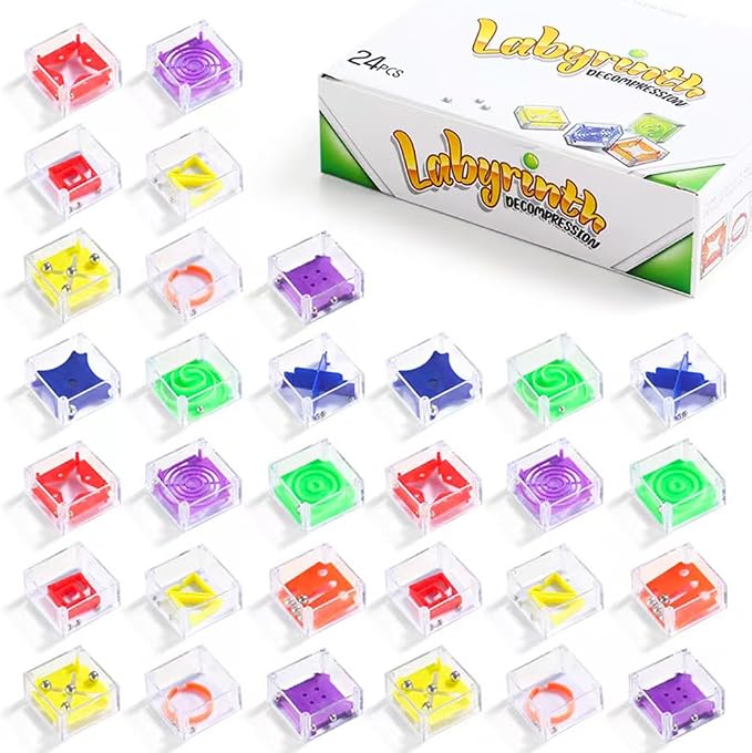 24 Pcs Balance IQ Maze Game，Mini Maze Cube Puzzle Box 3D Brain Maze Toy Puzzles by fnqiank