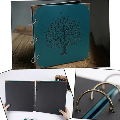 Photo Album DIY Scrapbook, 10x10 inch 50 Pages Vintage Leather Cover Three-Ring - Image 2