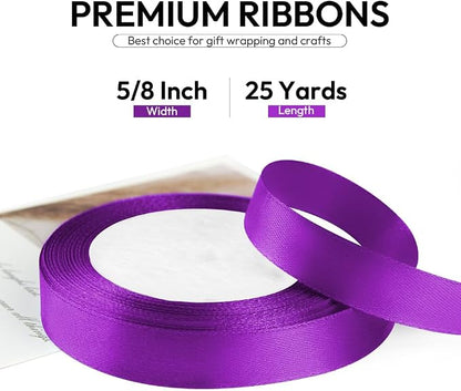 5/8 Inch 25 Yards Satin Ribbon Purple, Solid Color Fabric Ribbon - Image 2