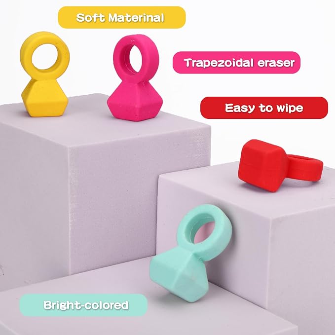 16 Pcs Eraser，Ring Erasers, 4 Assorted Colors, Funny Cute Rubber Erasers - Image 3