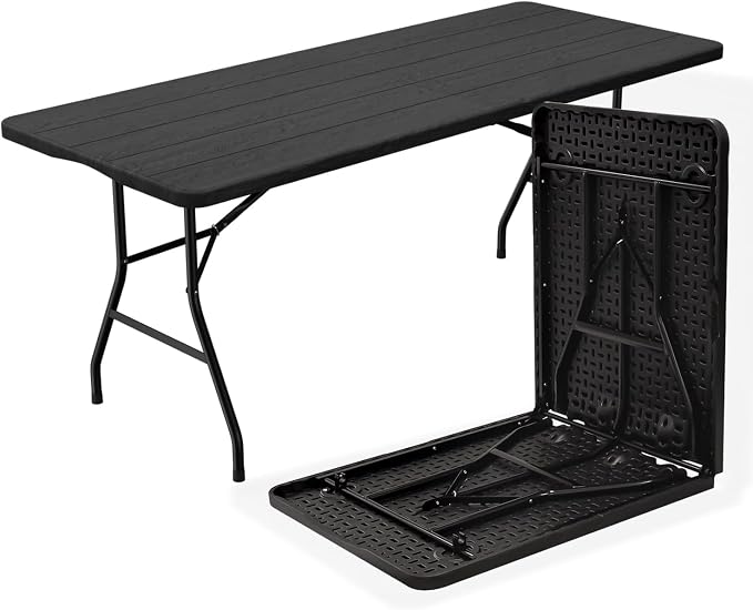 70.8" W X 29" D X 29" H - 6 ft Folding Table Black Wood Grain Portable Heavy by Unknown