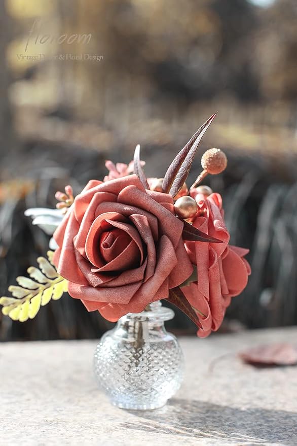 Floroom Artificial Flowers 25pcs Real Looking Dusty Cedar Foam Fake Roses - Image 4