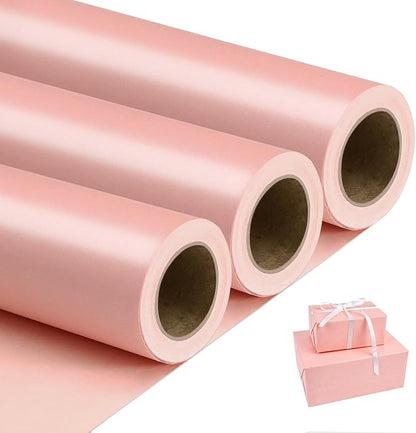 NESCCI Pink Matte Wrapping Paper, Solid Color Pearly-Lustre Paper-3 Roll by NESCCI