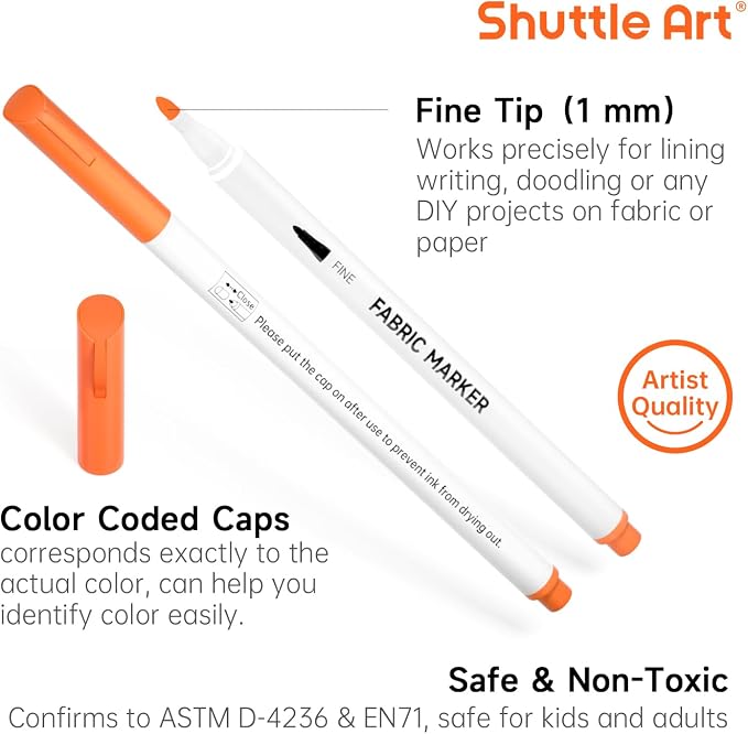 Shuttle Art 28 Colors Fabric Markers, Shirt Permanent Markers - Image 3