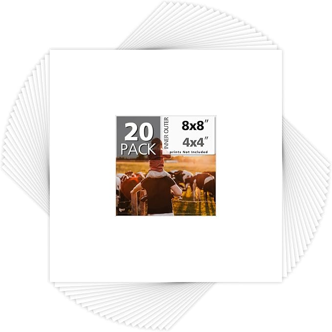 Mat Board Center, 8x8 for 4x4 White Photo Picture Mats by MatBoardCenter