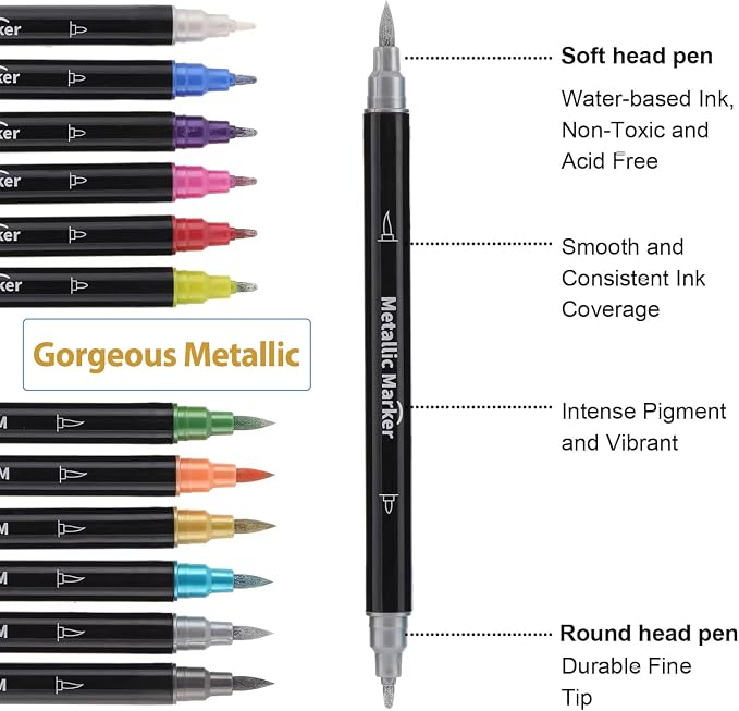 Colourcolor Pack of 12 Metallic Marker Pens - Image 4
