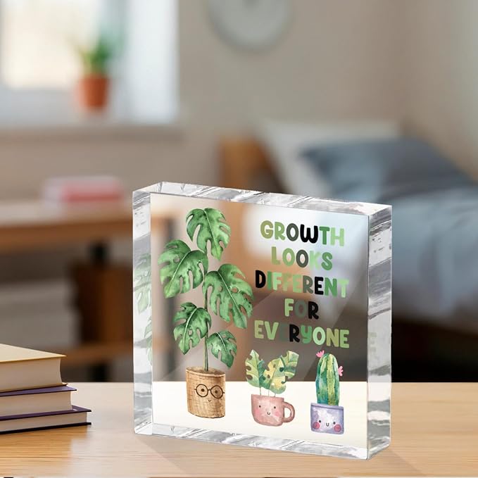 Inspirational Quote Desk Decor Acrylic Sign 4X4 Inch, Watercolor Greenery - Image 3