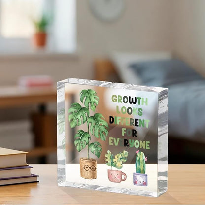 Inspirational Quote Desk Decor Acrylic Sign 4X4 Inch, Watercolor Greenery - Image 3