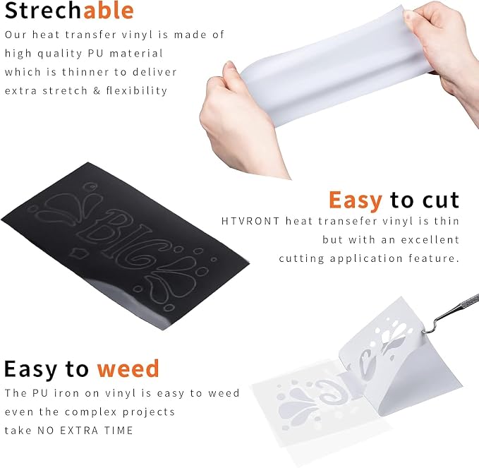HTVRONT HTV Heat Transfer Vinyl Bundle: 12 White HTV Vinyl and 11 Black Heat - Image 4