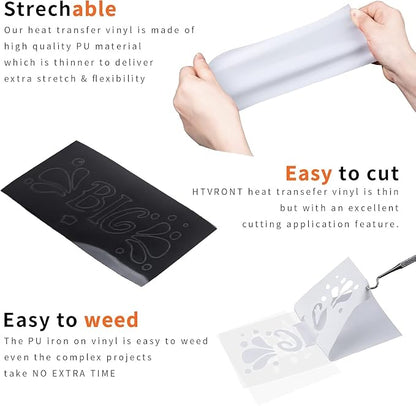 HTVRONT HTV Heat Transfer Vinyl Bundle: 12 White HTV Vinyl and 11 Black Heat - Image 4