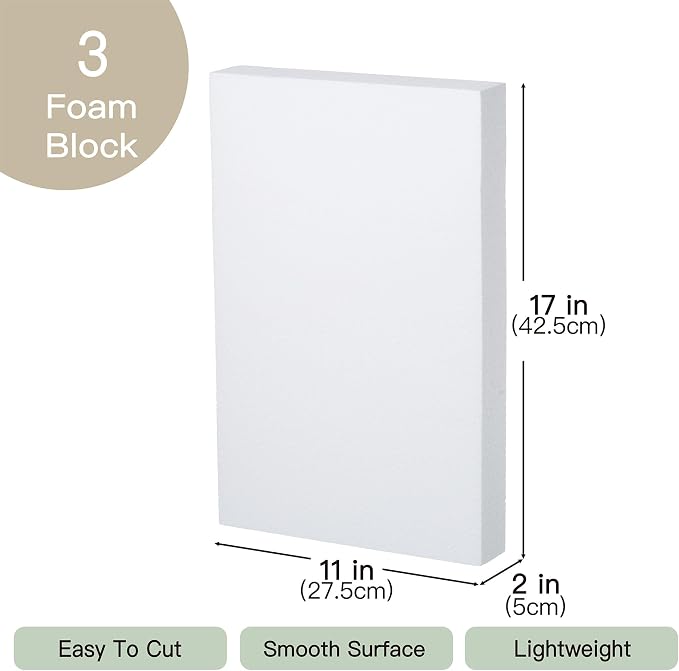 Crafare 17X11X2 Inch Craft Foam Blocks 3 Pack Polystyrene Foam Sheet DIY - Image 2