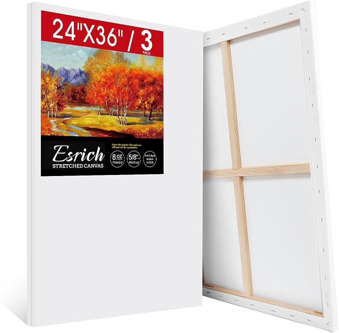 ESRICH Stretched Canvas for Painting 24x36 Inch, Primed Acid-Free Cotton Blank by ESRICH