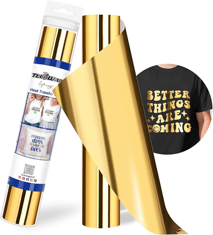 TECKWRAP Gold HTV Heat Transfer Vinyl 12" x 5ft Chrome Gold Vinyl by TECKWRAP