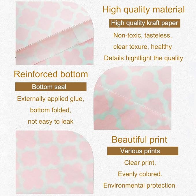 KEYYOOMY 200 Pcs Light Pink Candy Buffet Bags Small Cookie Bags Polka Dot Paper - Image 3