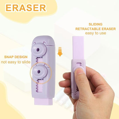 PATIKIL 4 Pack Erasers, Sliding Retractable Eraser Push Pull Cute Pencil - Image 4