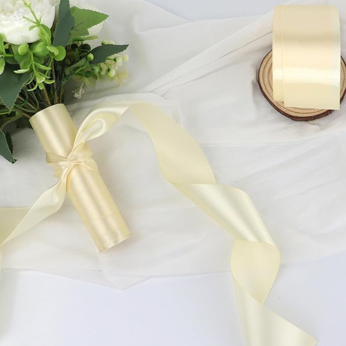 Rice White Solid Satin Ribbon 2 Inch 25 Yards Solid Polyester Fabric Ribbon - Image 7