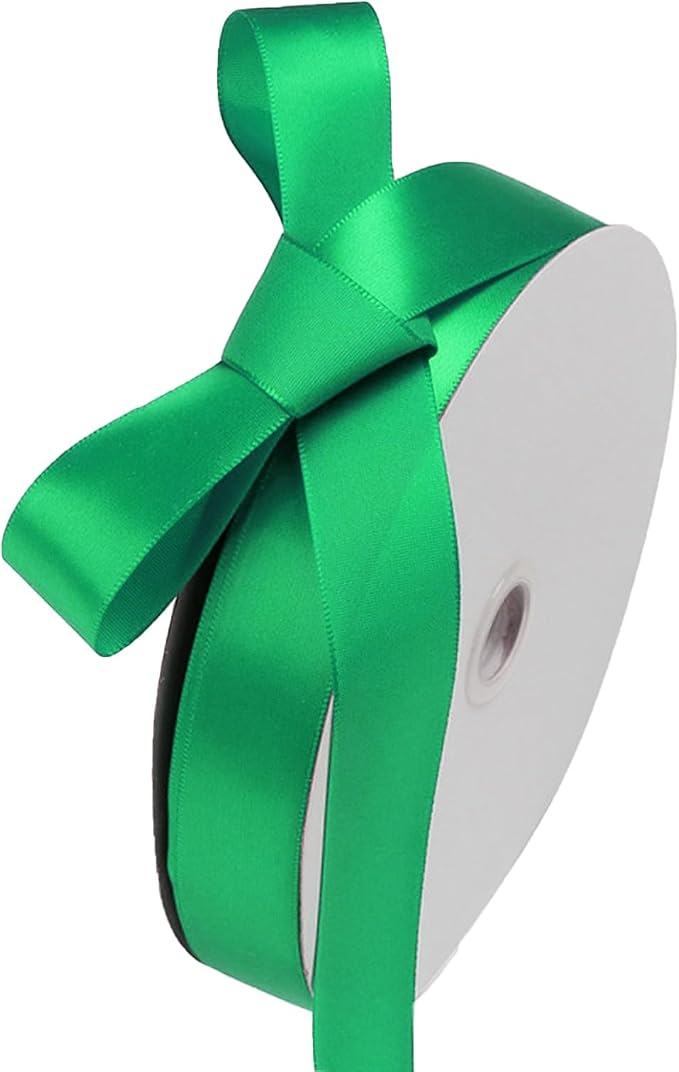 1" x 100 Yards Emerald Green Polyester Satin Ribbon Single Faced Bulk Fabric by Oakarbo