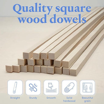 DIY Wooden Square Dowel Rod 3/8-inch x 24 Pack of 10 Hobby Wood Sticks - Image 2