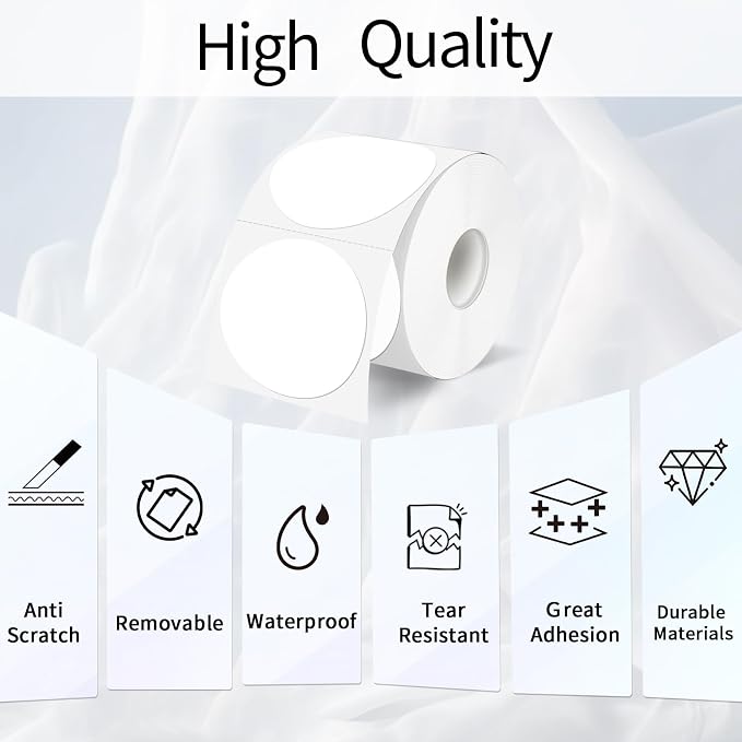 2 Inch White Round Thermal Labels Sticker, Waterproof Circle Direct Thermal - Image 2