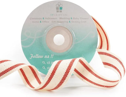 CT CRAFT LLC Ivory Cotton Red Stripes Ribbon 5/8" x 10 Yards - Image 3