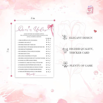 Bridal Shower Games Cards, Guess Over or Under, Bridal Shower Games 25 Guests - Image 2