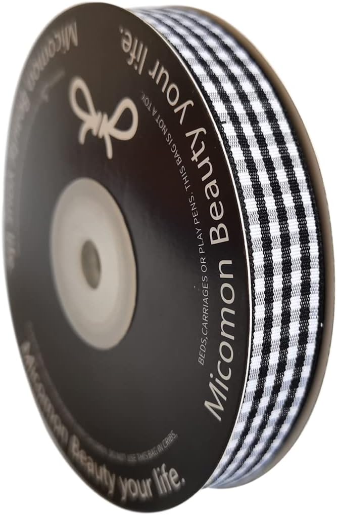 Black and White Wovon Edge Gingham Ribbon 25 Yard Each Roll 100% Polyester - Image 2