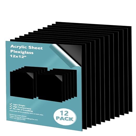 Egofine 12" x 12" Black Plexiglass Sheets 12 Pack 0.04 Inch Cast Acrylic Sheet by Egofine