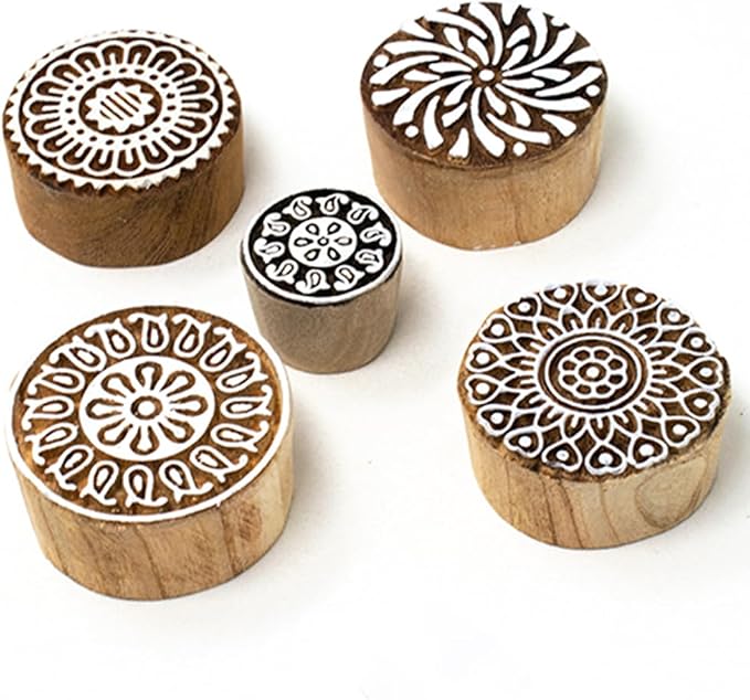 Round Shape Wooden Stamp Block for Block Printing by Hashcart