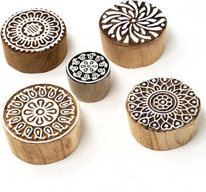 Round Shape Wooden Stamp Block for Block Printing by Hashcart
