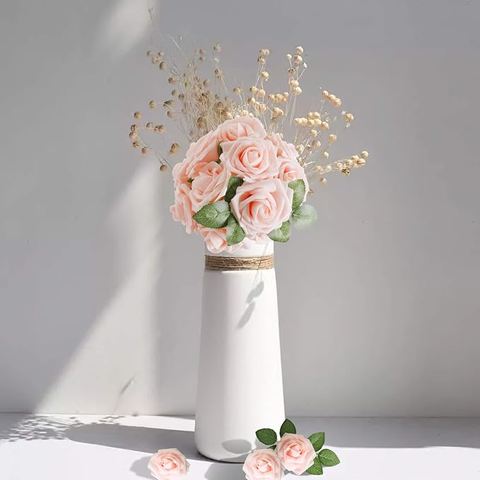 AmyHomie Artificial Flower Blush Pink Rose 25pcs Real Looking Fake Roses w/Stem - Image 5