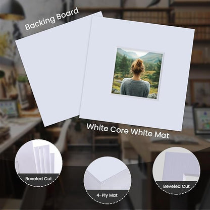 Falling in Art 5 Pack Acid Free 12x12'' White Picture Mats Board Show Kit - Image 4