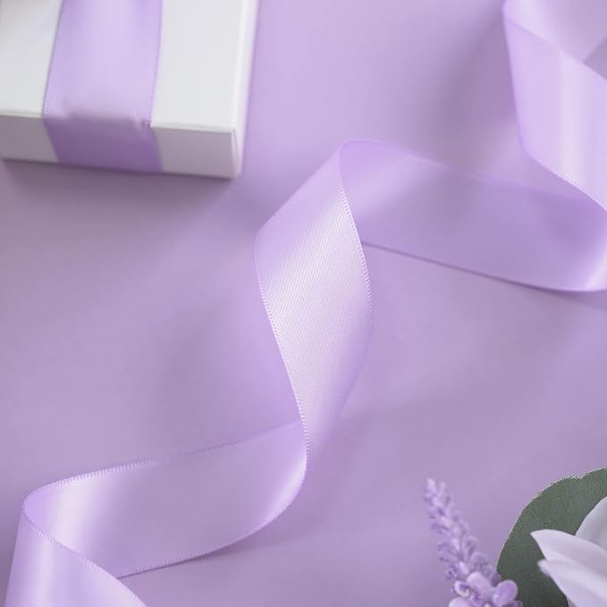 HUIHUANG Light Purple Ribbon Lavender Satin Ribbon 50 Yards Double Face Silk - Image 3
