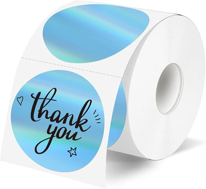 2" Circle Holographic Thermal Label Stickers Blue, Round Printable Rainbow by Unknown