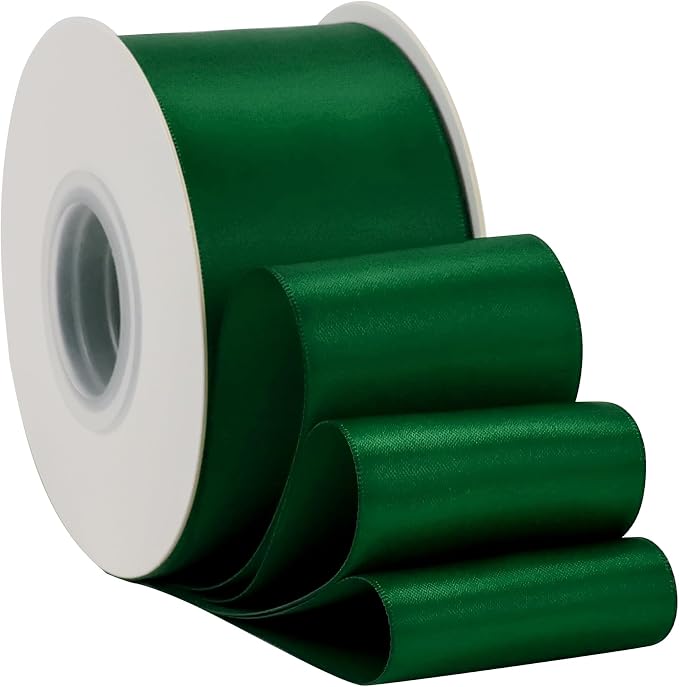 HUIHUANG Forest Green Ribbon 2 inch Double-Faced Forest Green Silk Fabric Ribbon - Image 3