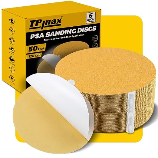 6-Inch 120-Grit Gold PSA Sanding Discs, 50 Pack – Pro-Grade Self-Adhesive by TPmax