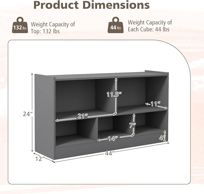 Toy Storage Organizer, 2-Tier Kids Bookshelf, 5 Cube Kids' Bookcases, Cabinets - Image 3