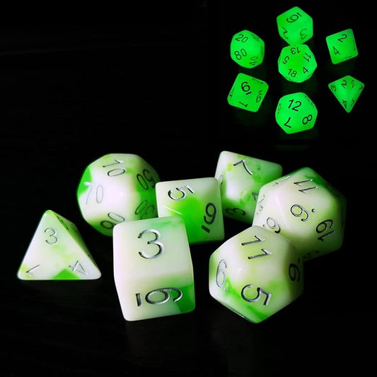 Bescon Glowing Polyhedral RPG Dice Set Luminous Jade, Bescon Glow in Dark Poly by BESCON+DICE