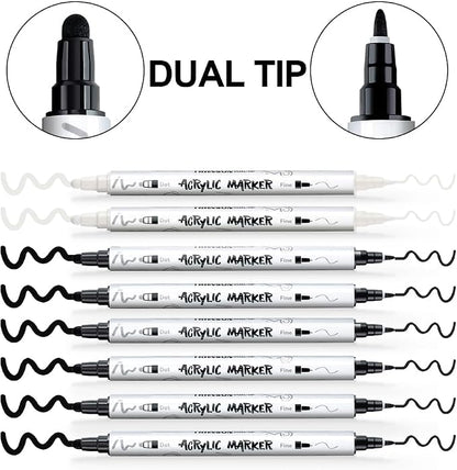TRANSON 6 Black and 2 White Paint Markers Bold and Fine Dual-tip Acrylic Paint - Image 4