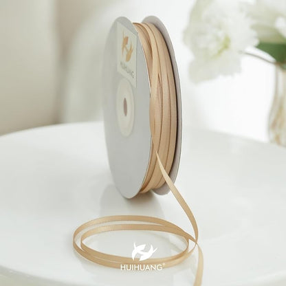 HUIHUANG Champagne Satin Ribbon 1/8 inch x Continuous 100 Yards Roll Tan Color - Image 4