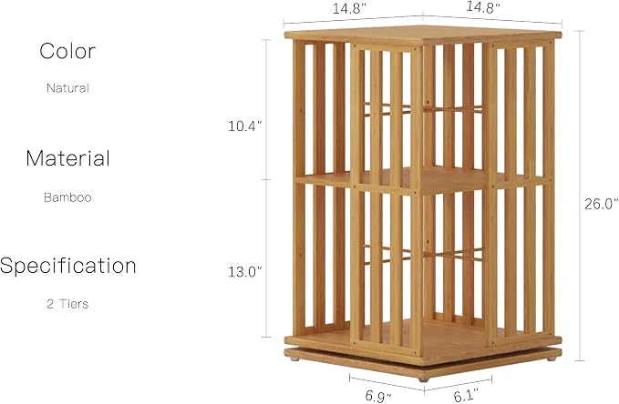 YOWOS Rotating Bookshelf Tower, 360 Display Spinning Bookcase, Bamboo Bookshelf - Image 2