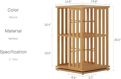 YOWOS Rotating Bookshelf Tower, 360 Display Spinning Bookcase, Bamboo Bookshelf - Image 2