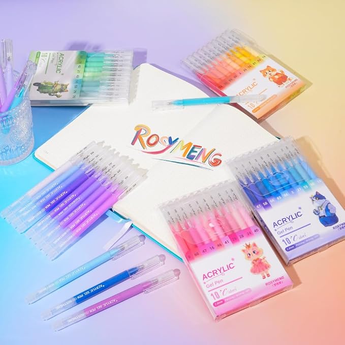 ROSYMENG 10 Colors Acrylic Gel Pens Set, Big-Capacity Ink Acrylic Paint Pen - Image 3