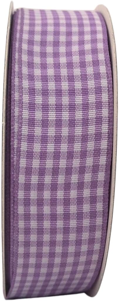 Purple and White Woven Edge Plaid Ribbon 100% Polyester Gingham Ribbon 25 Yards - Image 3