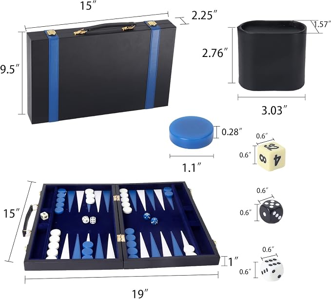 GSE Games & Sports Expert Premium Leather Backgammon Board Game Set, Classic - Image 5