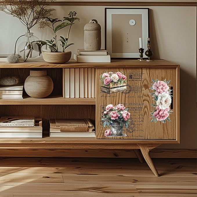 GLOBLELAND 3 Sheets Vintage Pink Peony Background Furniture Transfer 6x12inch - Image 5