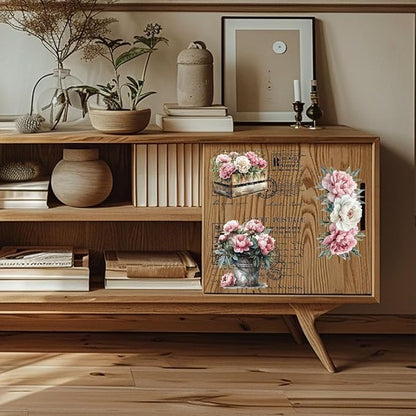GLOBLELAND 3 Sheets Vintage Pink Peony Background Furniture Transfer 6x12inch - Image 5