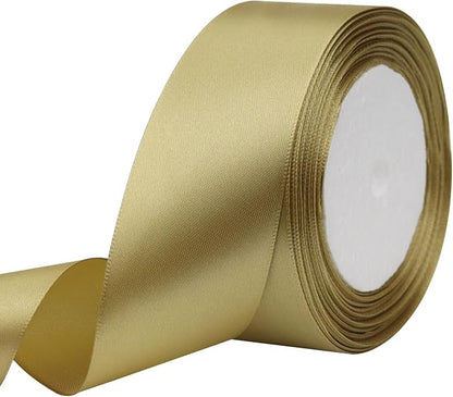Champagne Gold Solid Satin Ribbon 1-1/2 Inch 25 Yards Solid Polyester Fabric by Riunbb