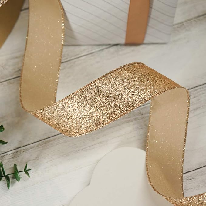 CT CRAFT LLC Glitter Wired Ribbon 1.5" x 10 Yards Gold - Image 4