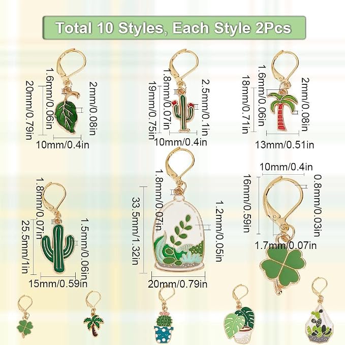 SUNNYCLUE 1 Box 20Pcs Stitch Markers Cute Lobster Clasp Charms Green Plants - Image 2